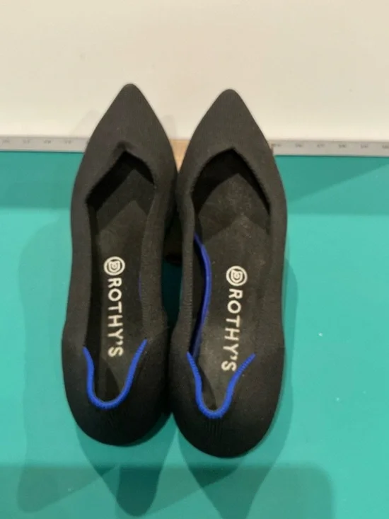 Rothy's Black Pointed Knit Flats with Blue Trim Accent - Picture 2 of 7
